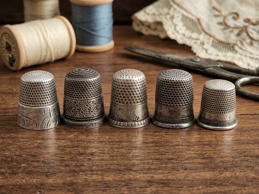 Vintage Sterling Silver Sewing Thimbles assorted sizes Set 5